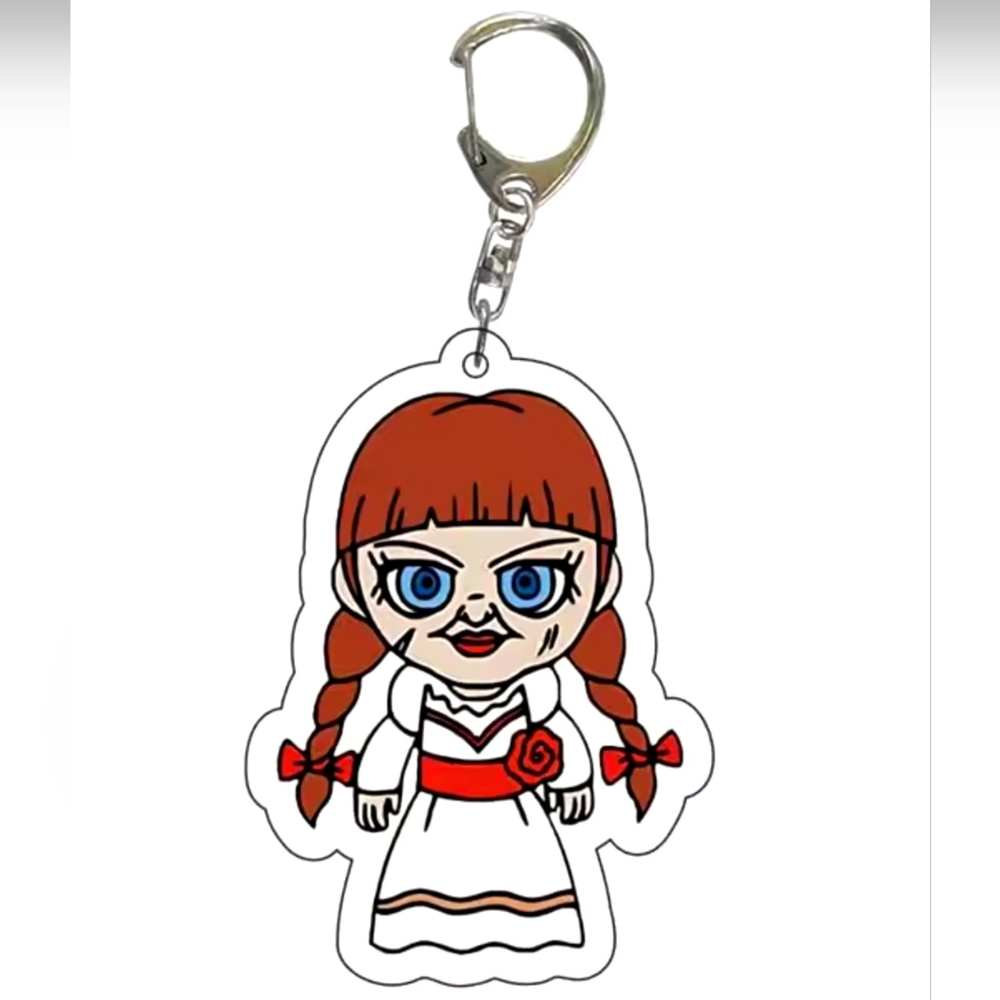 Annabelle keychain, horror movie keyring, scary movie pendant, Annabelle charm
